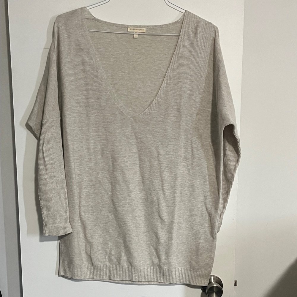 Eileen Fisher Light Gray V-Neck Sweatshirt